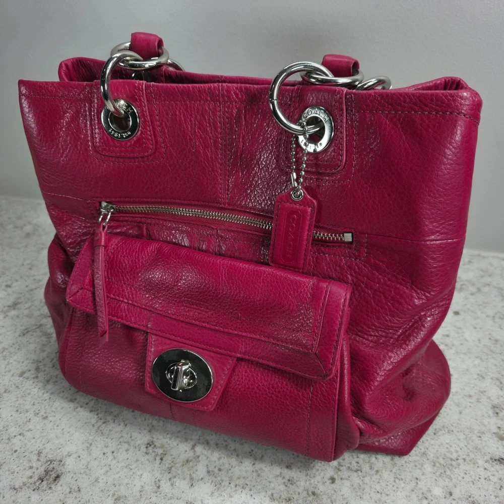 Coach Kristin Magenta Pink Leather Tote Shoulder Bag F15694 Silver Hardware